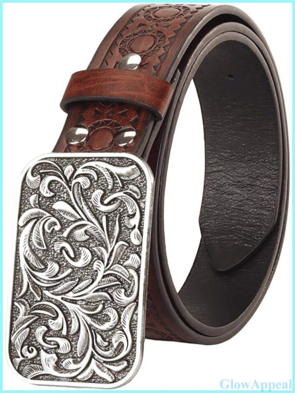 Western Belt Rhinestone Flower Buckle PU Leather Cowgirl Adjustable